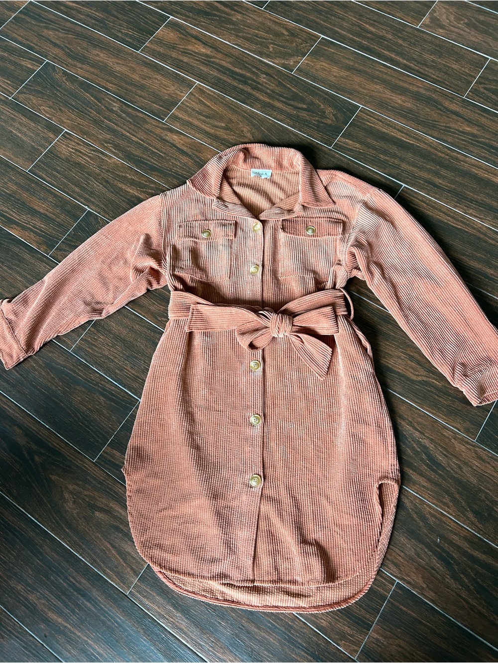 Aura Burnt Orange Corduroy Belted Shirt Jacket Dress
